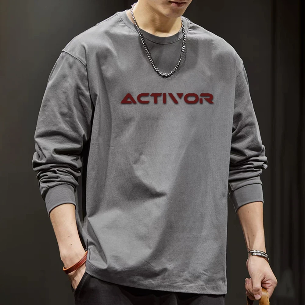 纯棉长袖t恤春秋男士休闲韩版宽松螺纹袖口圆领长袖男士圆领宽松