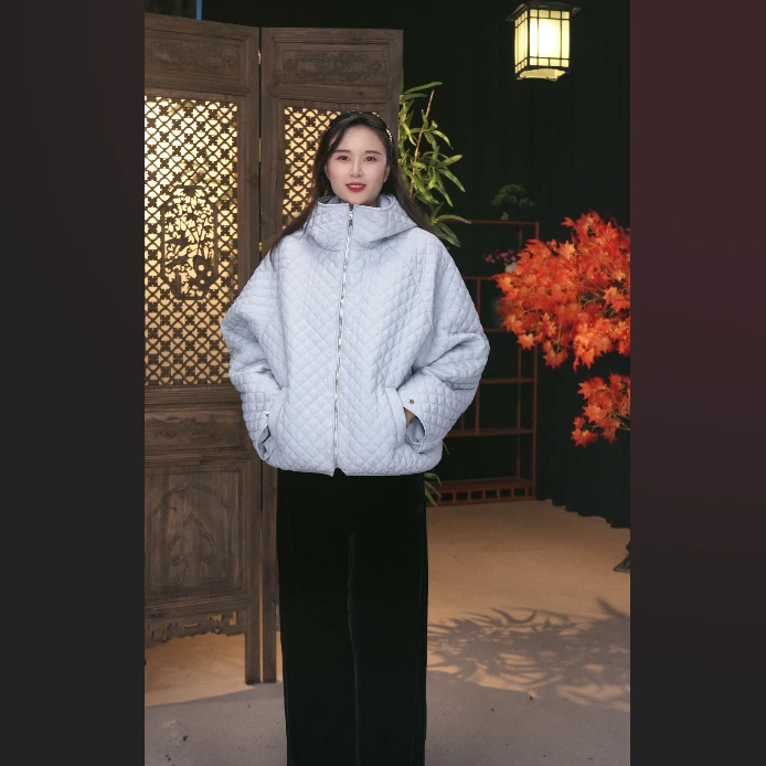 【婉韵】菱格夹棉短款棉服外套女轻薄款连帽2025秋冬新款好看棉衣