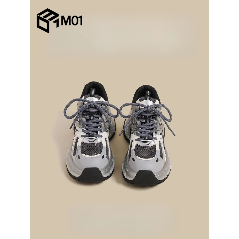 M01夏季新款厚底阿甘鞋女灰色拼接巴黎风休闲潮鞋运动阿甘老爹鞋