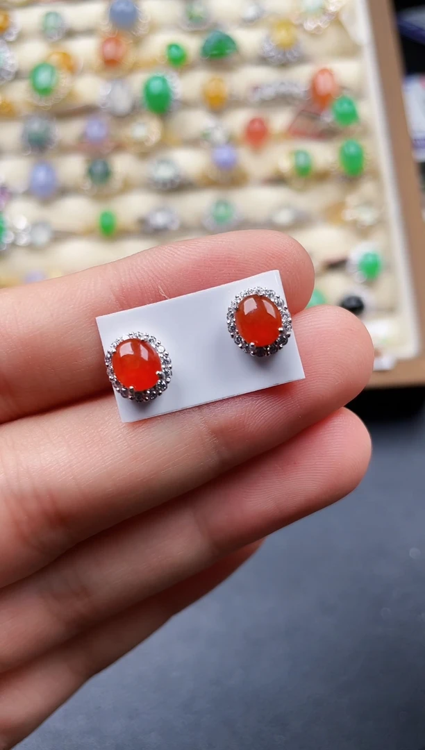 银S925镶嵌翡翠耳饰51