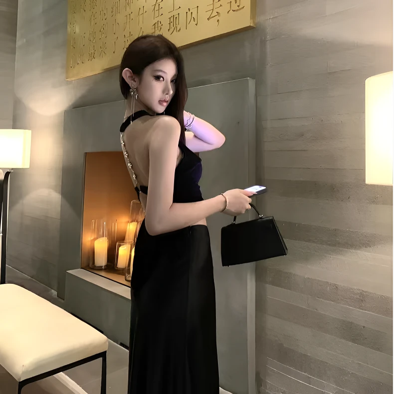 性感御姐辣妹套装女2025夏季新款挂脖露背短上衣+半身裙两件套