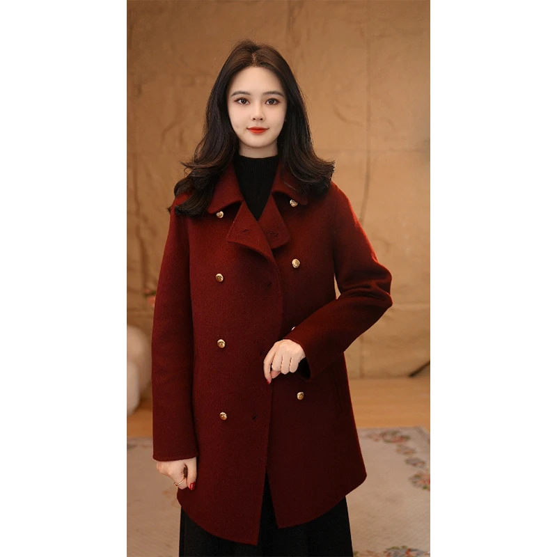 【小陈甄选】曼贝双面羊绒大衣高端时尚百搭外套8584414安哥拉红