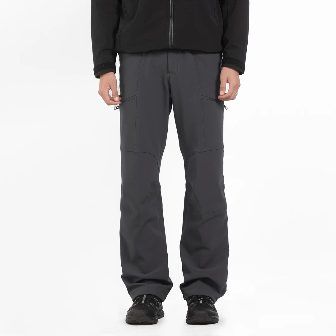 GANGURRU户外机能风软壳冲锋裤男士防水多口袋工装休闲裤黑色直筒