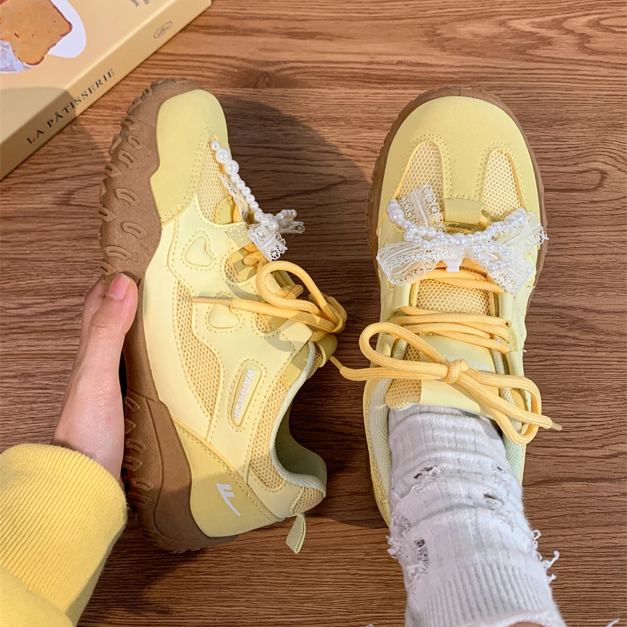 回力小个子网鞋女透气网面老爹鞋夏季新款2025爆款黄色鞋子运动鞋