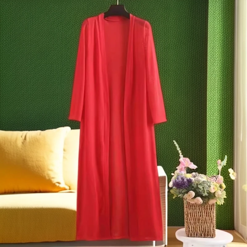 H1932外搭披肩开衫中长款夏季妈妈宽松防晒衣女网纱披风外套H11