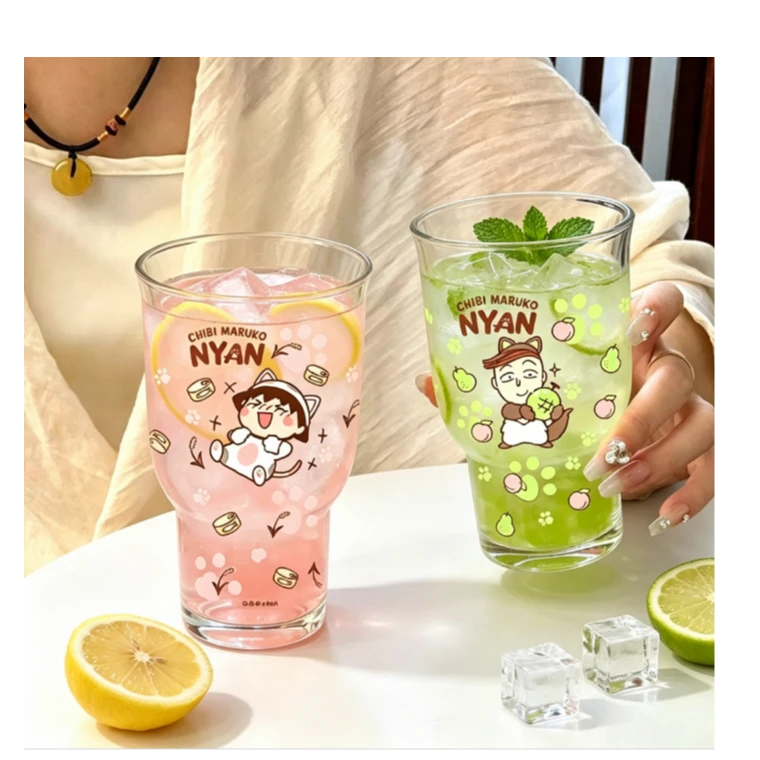 【2只装】正版400ml樱桃小丸子夏日果饮杯宽口玻璃杯冷饮饮品杯