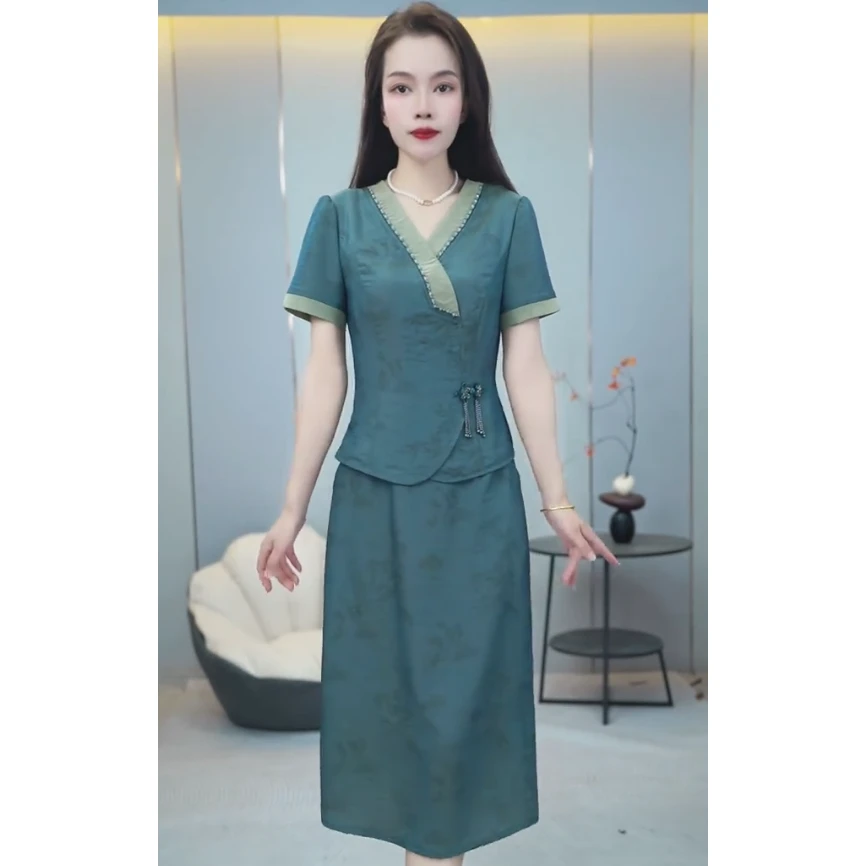 【3059】夏季连衣裙减龄收腰显瘦时尚妈妈装连衣裙中长款优雅