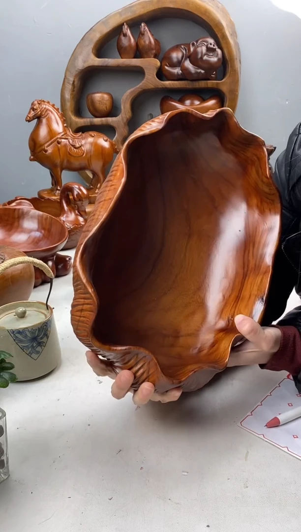 香樟木A38荷叶大果盆/尺寸33*2*3*13