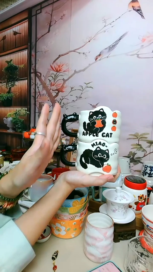 景德镇陶瓷一对猫咪杯2只