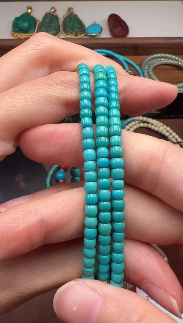 18K金镶嵌绿松石手串手串松*~手串手串