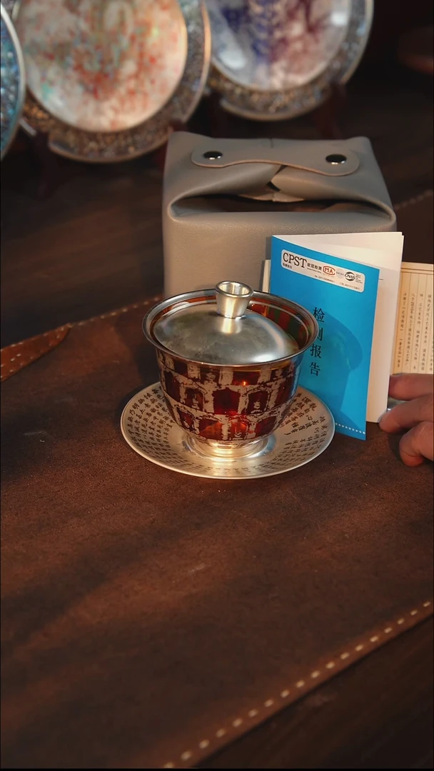 玻璃鎏银千佛三才盖碗