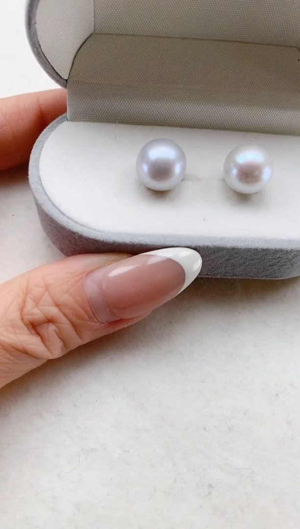 【闪购商品】淡水珍珠项链银S925镶嵌正圆微瑕耳钉 10-11MM