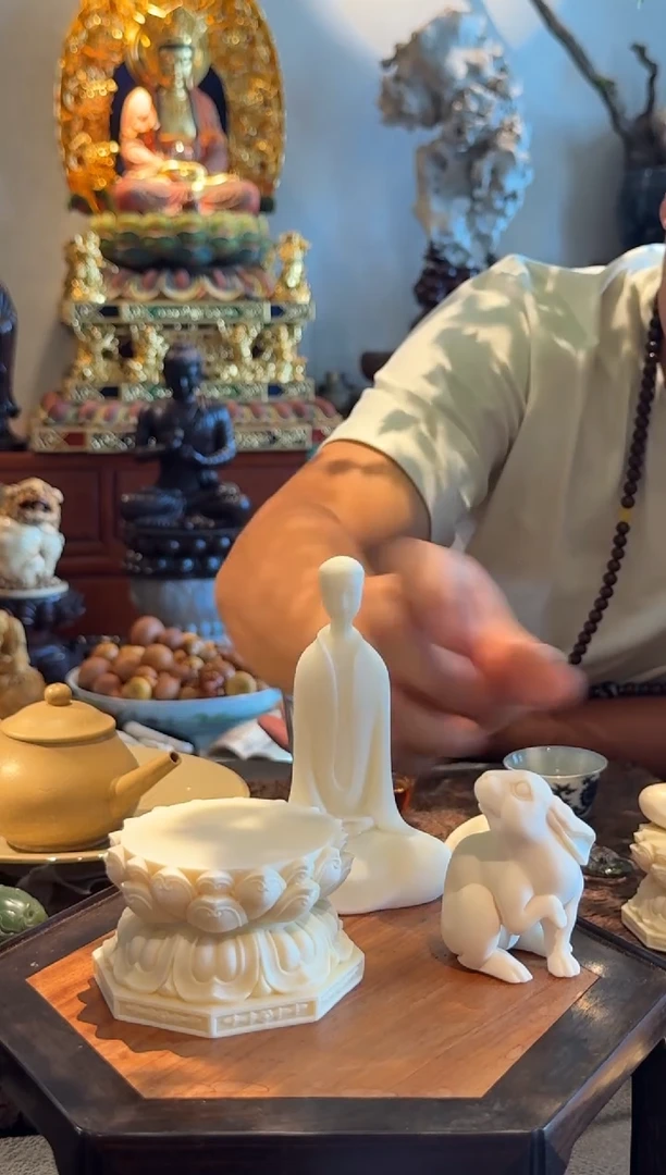 树脂制品摆件三件套北魏佛+小兔+底座