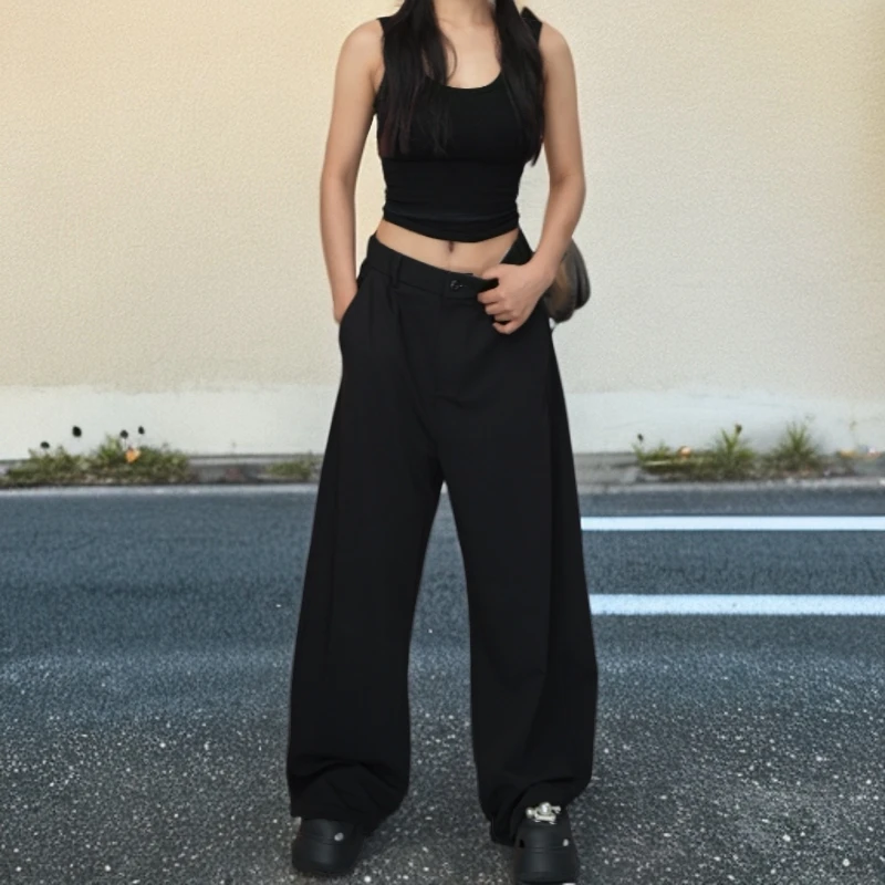 夏季新款直筒裤舒适透气垂感显瘦潮牌黑色男女同款西装裤