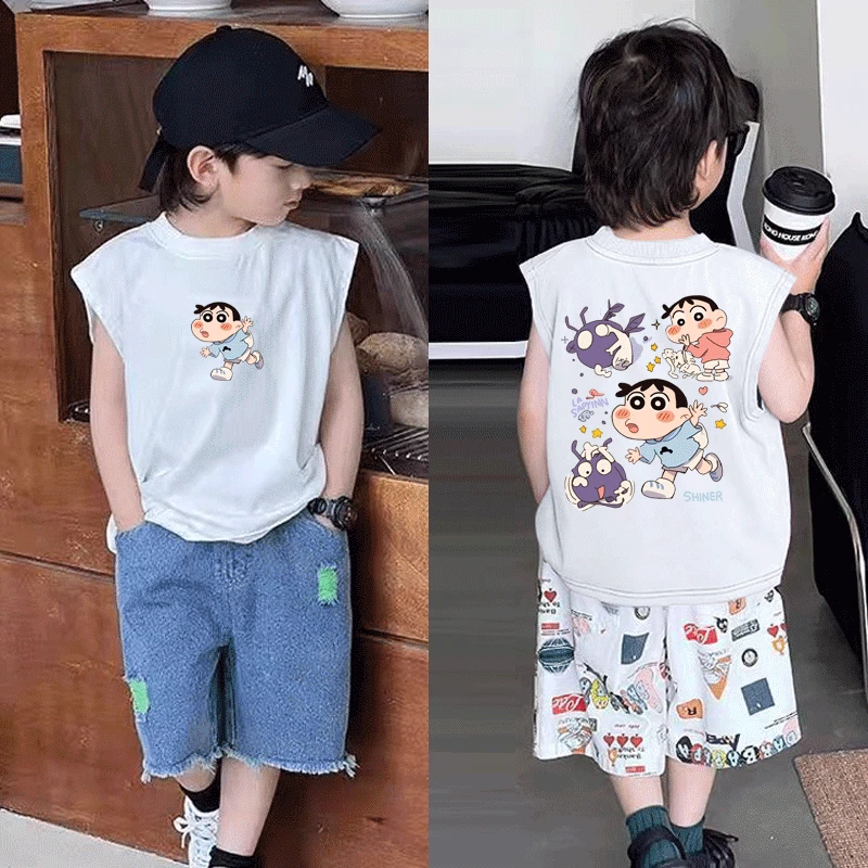 儿童夏季蜡笔小新背心纯棉无袖T恤新款卡通打底洋气男童上衣外穿t