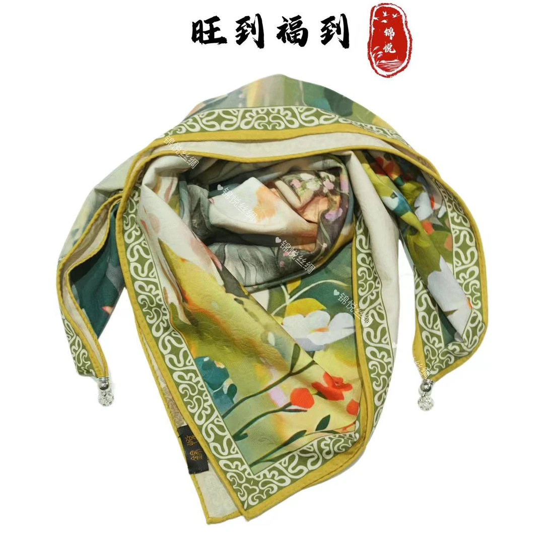 【旺到福到】新中式冠乐绉磁吸扣轻奢高定方巾70*70（A764）