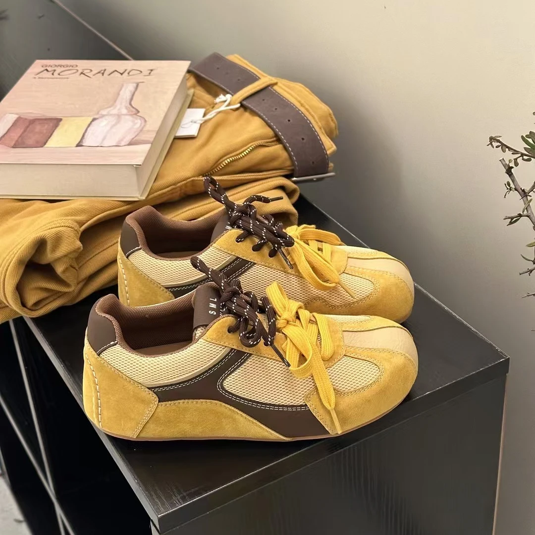 糖果色德训鞋女鞋2025春季新款透气软底百搭圆头运动休闲阿甘鞋女