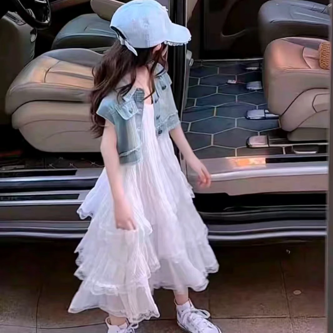 女童夏季薄款牛仔外套吊带连衣裙两件套