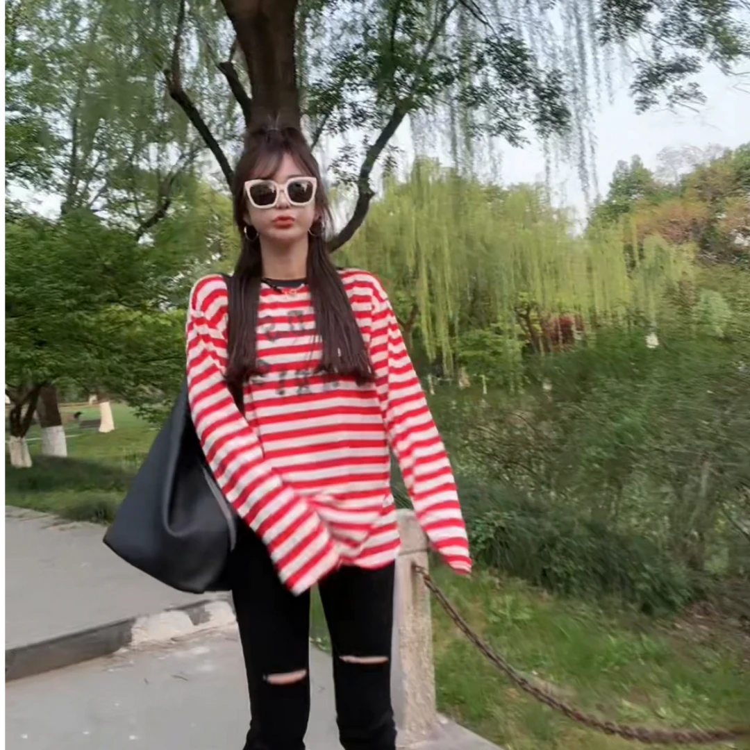 YX七SY20250409新款红条防晒体恤长袖时尚休闲宽松韩版