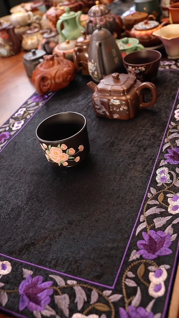 茶壶紫砂黑料堆绘杯子