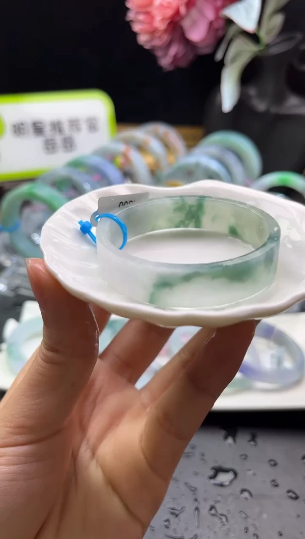 未镶嵌手镯定制翡翠51-52冰飘花「定制不退不换」