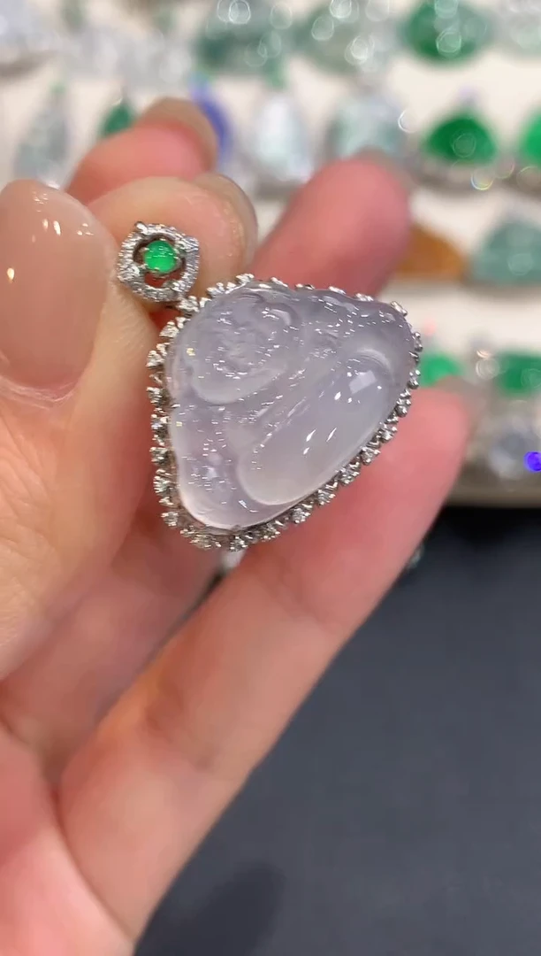 吊坠(不含链)18K金镶嵌翡翠a37