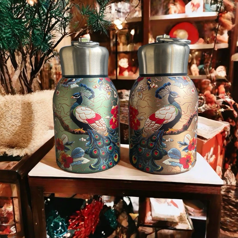 小号300ML金孔雀316不锈钢保温杯保冷保热复古时尚手提绳杯小胖丁