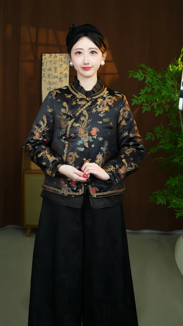 【龙凤呈祥】提花长袖ins棉服冬季短款外衣加棉加厚新中式国风外套