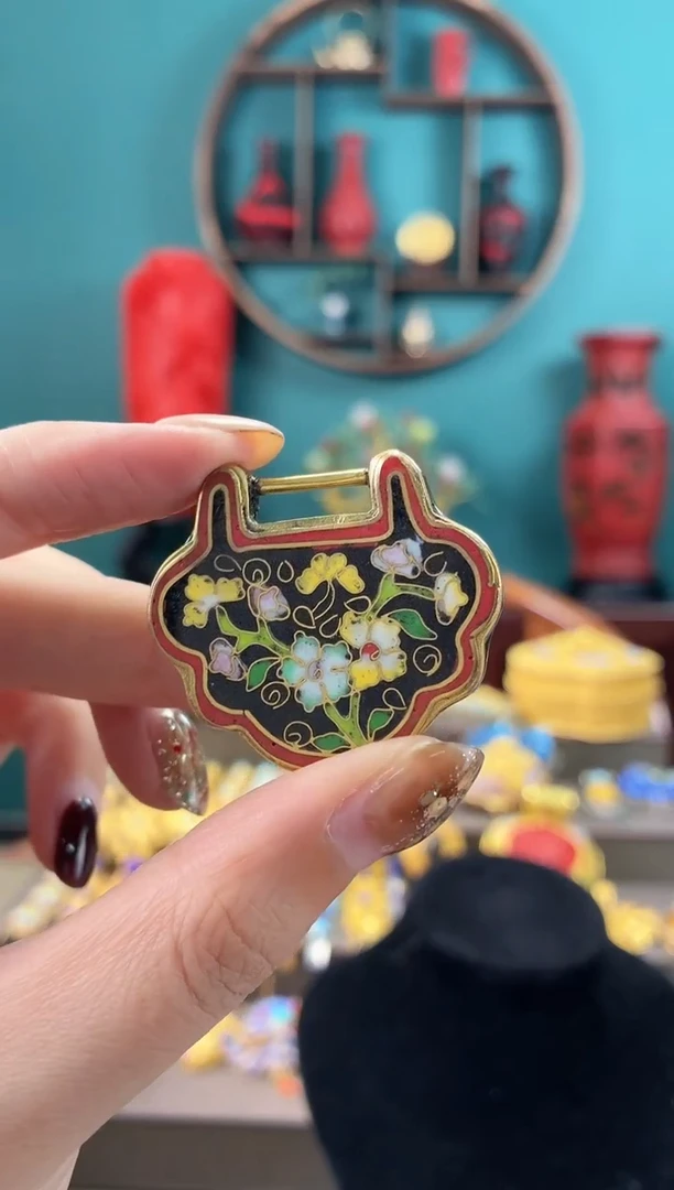 紫*非遗手工景泰蓝吊坠黑色红色边