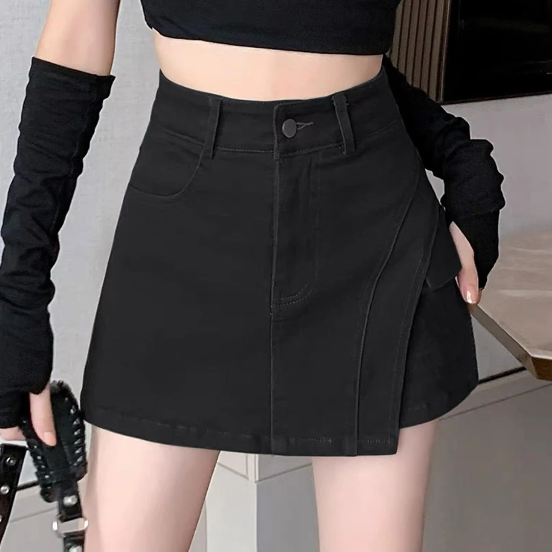【小依专享】K1F36112B设计感气质休闲复古高腰网红短裤黑色-6112