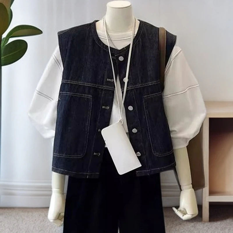 港味复古叠穿外搭显瘦牛仔马甲女春秋新款高级感时尚无袖坎肩外套