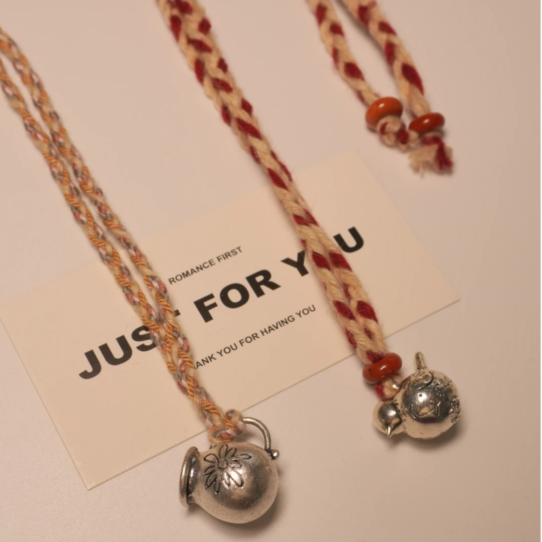 铜合金布艺项链 满足鸟编织红绳新年红色毛衣链小众高级感颈链