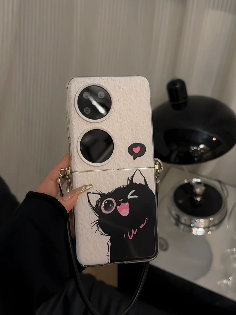 （华为pocket系列）适用华为pocket2手机壳p50爱心萌猫上下折叠防摔