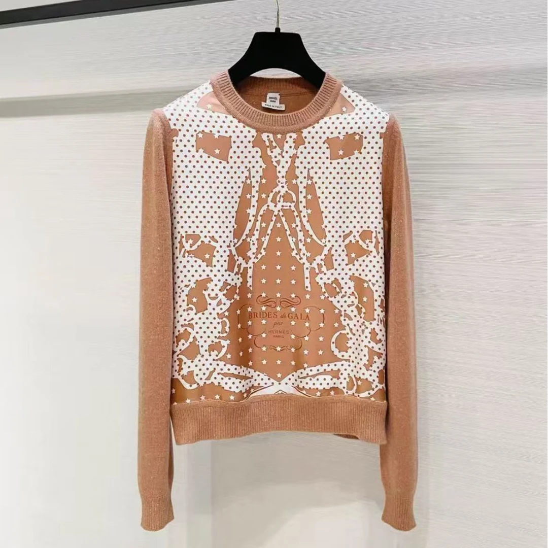 未使用 Hermes/爱马仕 字母图案满印圆领毛衣