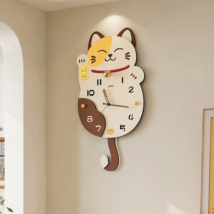 美世达创意挂钟猫咪钟表客厅2025新款简约艺术现代装饰家用时钟