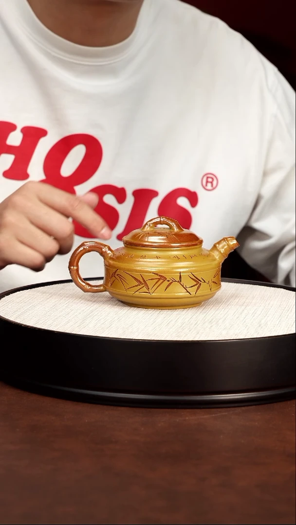 茶壶紫砂宜兴紫砂 双线竹鼓火云烧 梅付春