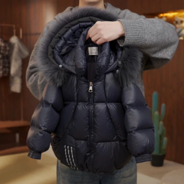 2025冬季新款假两件设计师款双倍充绒亲子装休闲百搭羽绒服