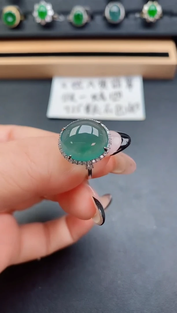 翡翠戒指银S925镶嵌50850