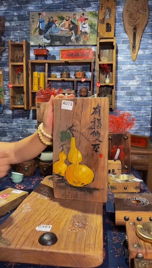 风化老门板丙烯画挂画