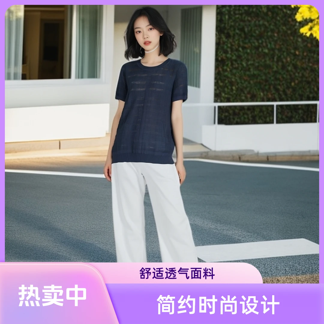 不支持退换/春季通勤针织衫毛针织衫女款镂空短袖700993