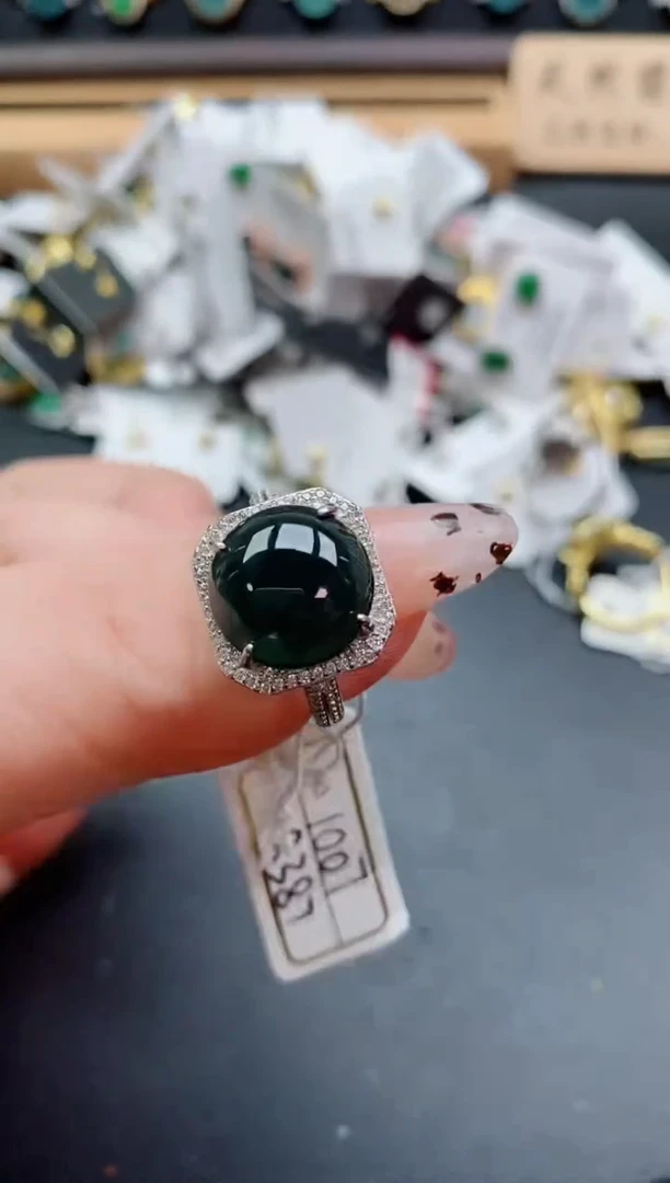 银S925镶嵌戒指翡翠1