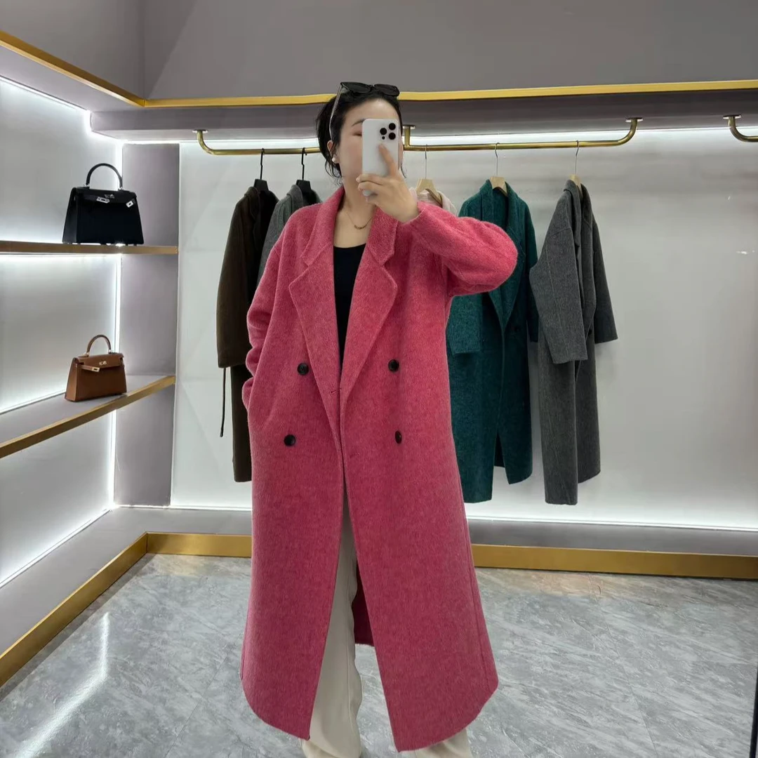 双面羊毛大衣2024秋冬新款长款宽松女士双排扣长毛大衣外套女