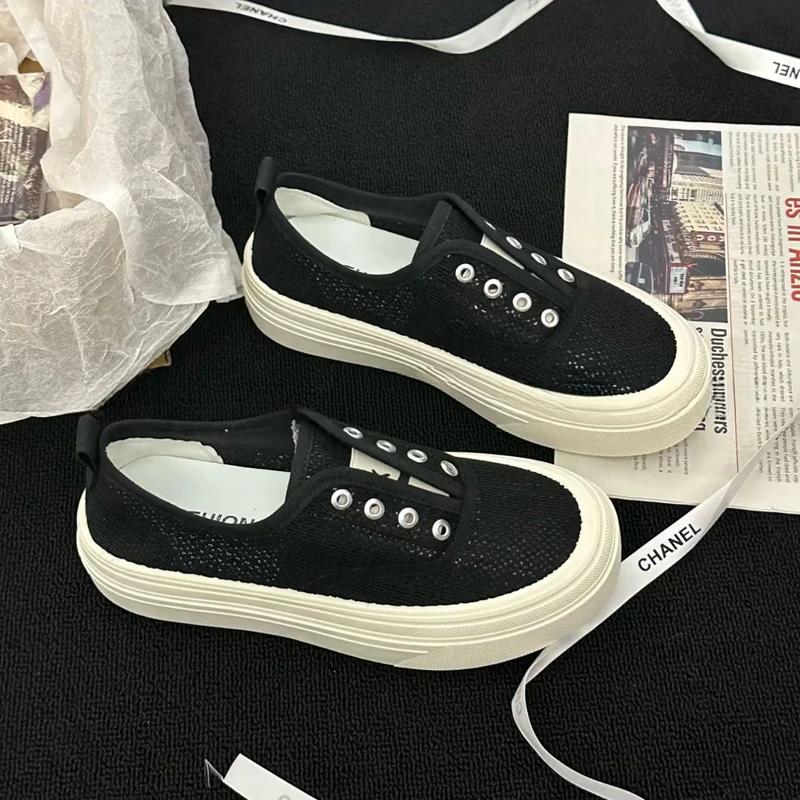 2025夏季新款一脚蹬亮片懒人鞋女超软休闲鞋透气网面软底舒适板鞋