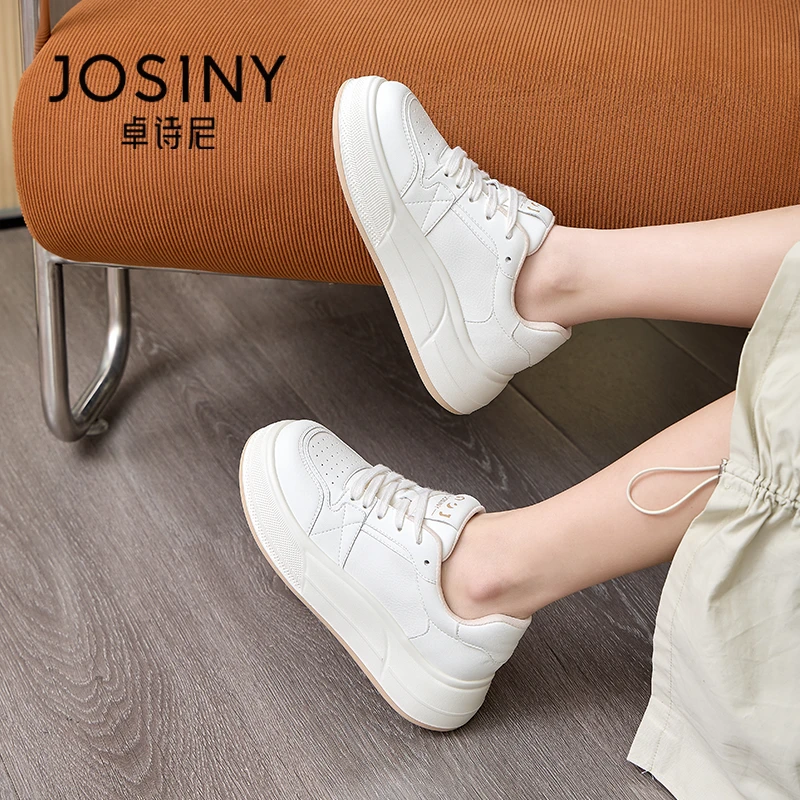 卓诗尼2025春季新款厚底女士增高爆款板鞋小白鞋时尚德训鞋休闲鞋