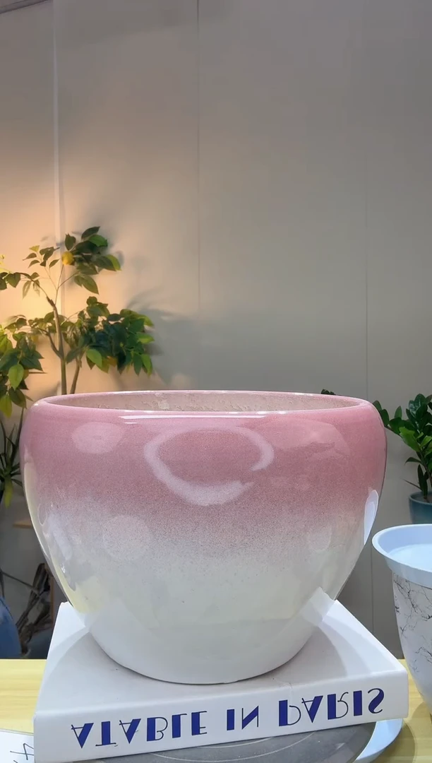陶瓷花盆 渐变粉 苹果盆 口径26/高度18.5