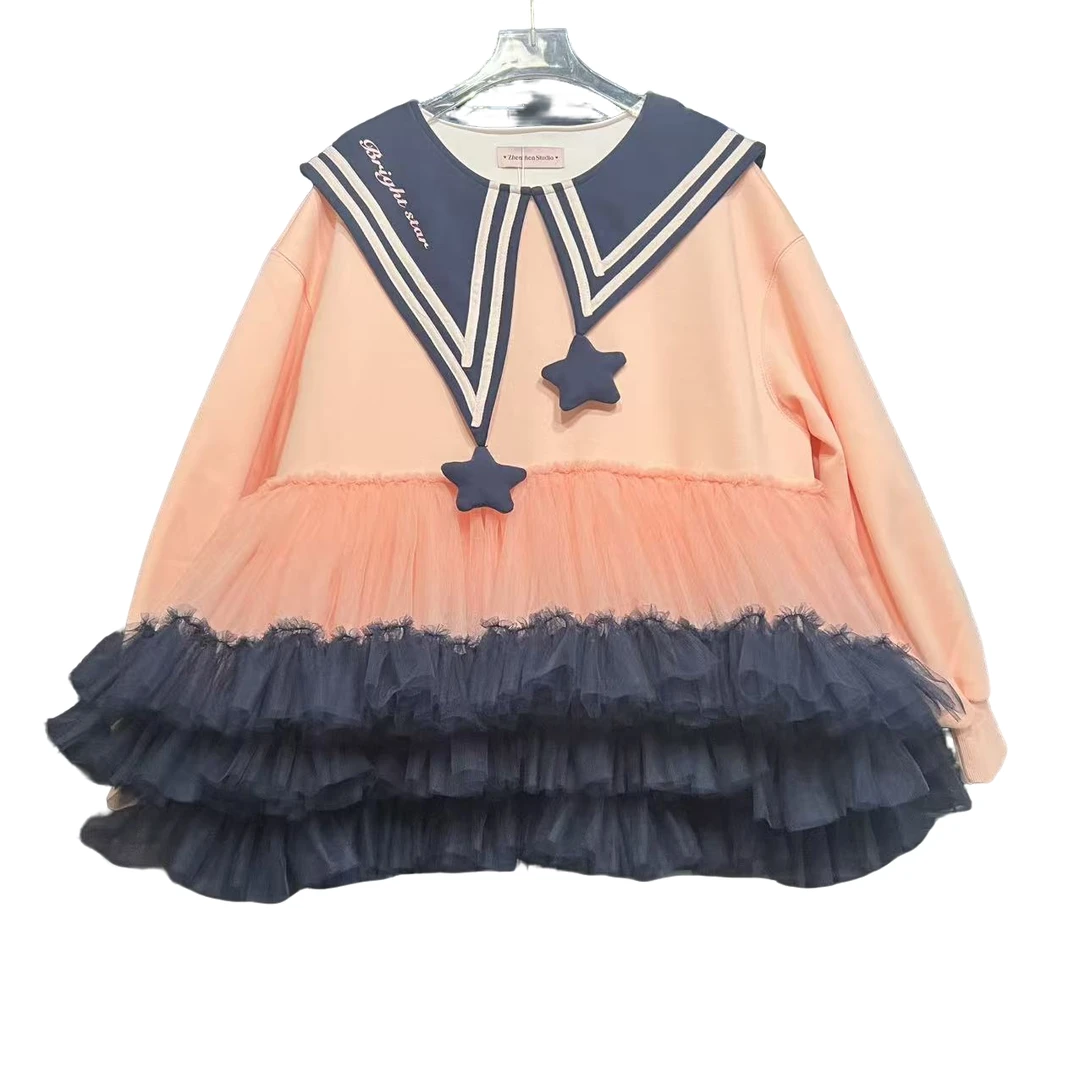 5380【高定系列】设计师新款拼接纱纱秋季长袖女装连衣裙