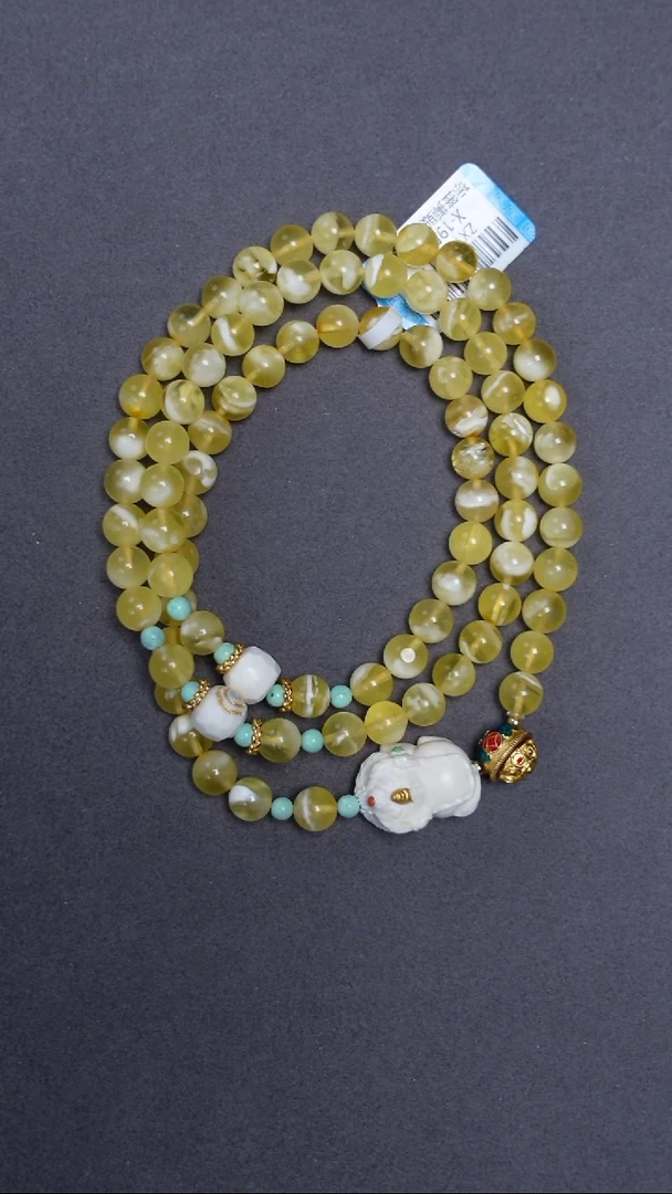 手链蜜蜡未镶嵌金白猛犸多圈6mm