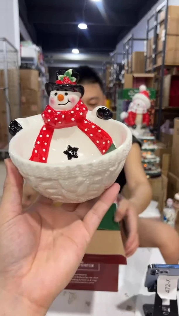 瓷片陶瓷原盒雪人碗