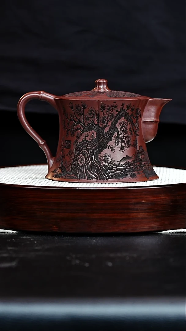 茶壶紫砂宜兴紫砂 石红 梅桩壶