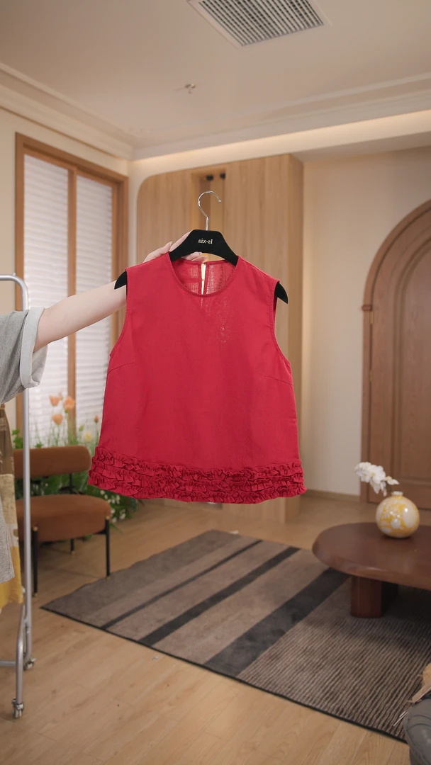 【赫曦】100%亚麻优雅气质无袖T恤时尚通勤宽松纯色